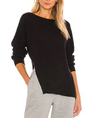 James Perse Cotton Linen Boat Neck Sweater Quiet Luxury Black Size 1